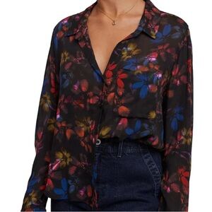 NWT BELLA DAHL Floral Long Sleeve Button Front Semi-Sheer Blouse Size Small